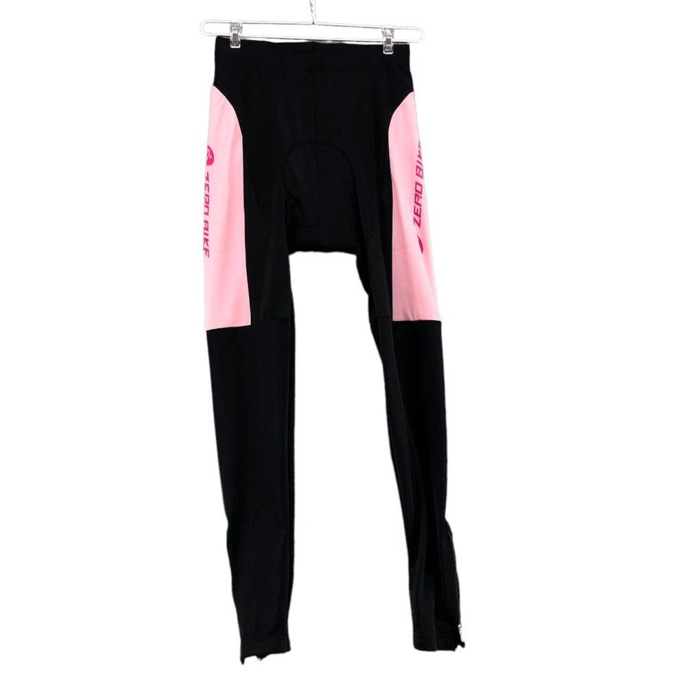 ZEROBIKE Womens Long Cycling Pants Silicone 3D Gel Padded Size S Black Pink Zip